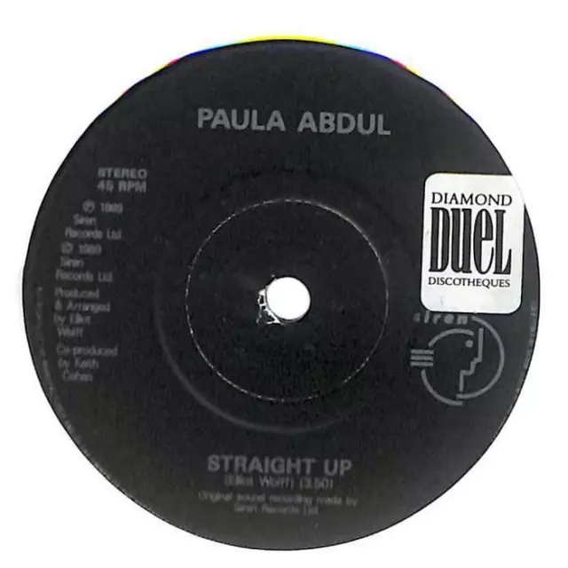 Paula Abdul Straight Up UK 7" Vinyl Record Single 1989 SRN111 Siren 45 VG+