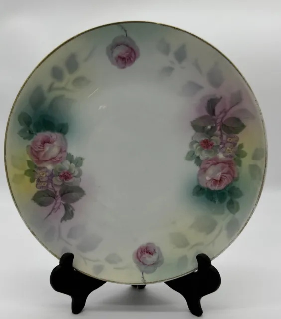 Germany Green Pink Floral 8.5# Plate Rudolstadt- made in Germany hand painted?