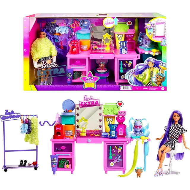 BARBIE EXTRA DOLL & Vanity Playset with Exclusive Doll Pet Puppy 45