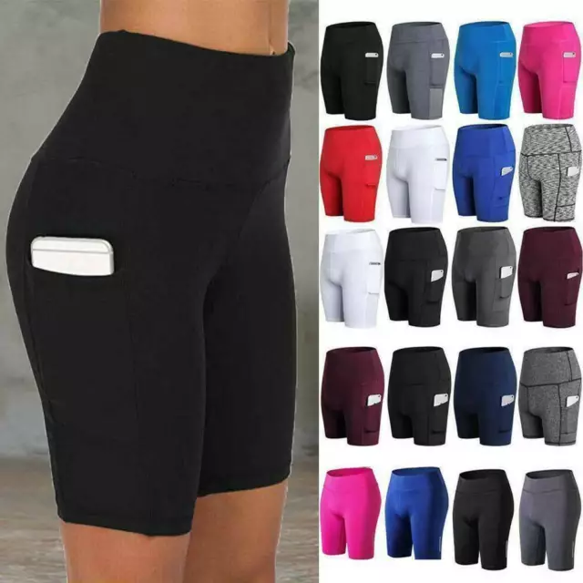 Women High Waist Workout Leggings With Pockets Yoga Cycling Gym Shorts Hot Pants