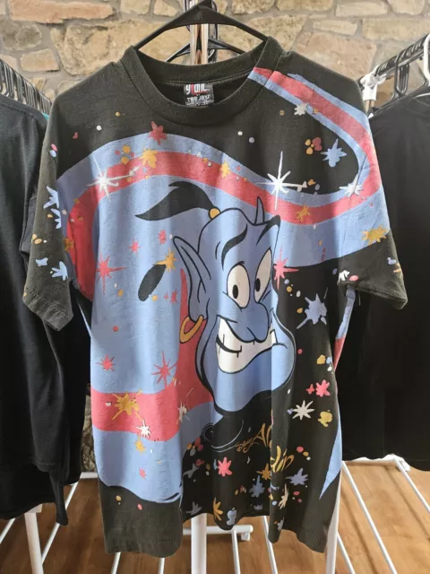 Disney Aladdin Genie All Over Print Single Stitch Very Rare T Shirt Size Large