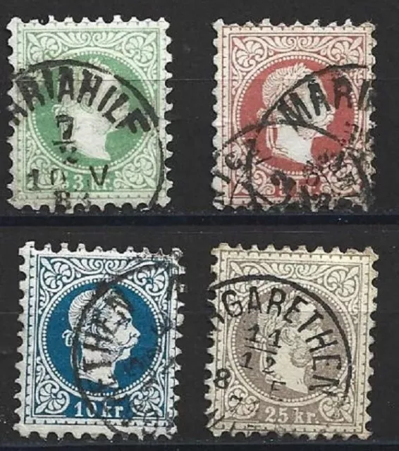 AUTRICHE -série de 4 timbres oblitérés de 1867 à 1874 "Empereur François-Joseph"