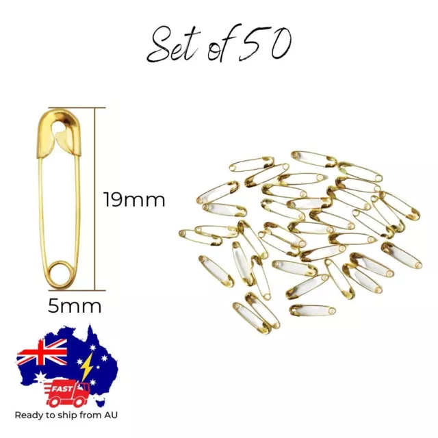 Small Safety Pins. Gold Colour 19mm Brass Metal Sewing Craft Mini Pack 100