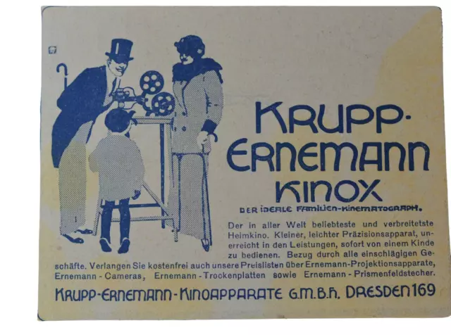 Alte Werbung Reklame Anzeige KRUPP ERNEMANN Kinox um 1920 180g/m² Karton