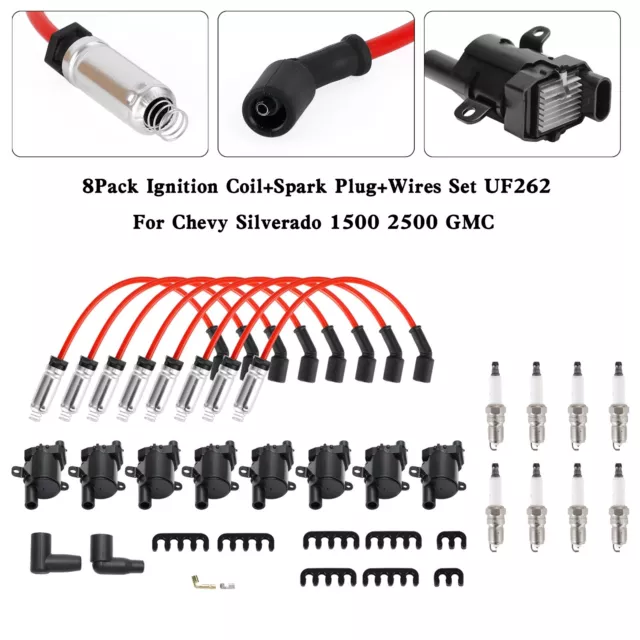 8Pack Ignition Coil+Spark Plug+Wires Set UF262 Pour Chevy Silverado 1500/2500