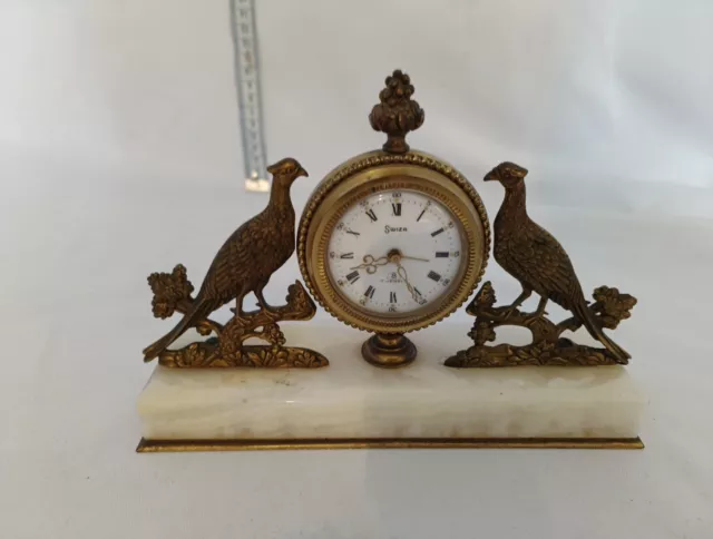 Decorative Vintage Brass Swiza 8 Day Swiss Desk Clock Working Well A30