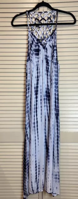 Raviya Maxi Dress Beach Cover Up Womens M Blue Tie Dye Boho Lattice Strappy Back