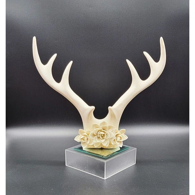 WHITE RESIN ANTLERS/FLOWERS Wall Mount Stand Alone Hygge Modern Holiday Decor