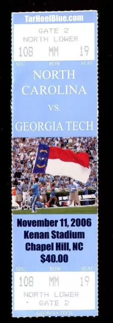 College Football Ticket North Carolina 2006 - 11/11 - Georgia TechFull