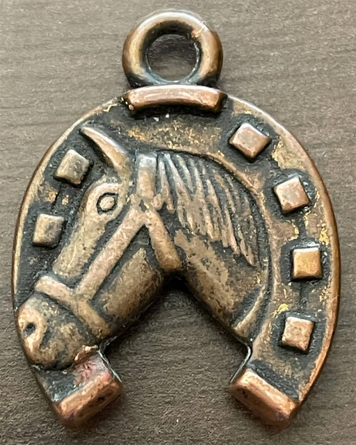 Lucky Horseshoe Charm FOB Premium - Antiqued Copper Brass -