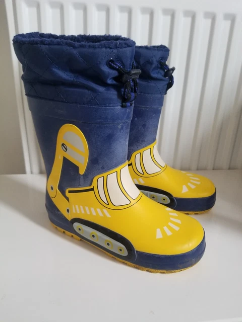 NEXT BOYS DIGGER Themed Wellie Boots Wellies Size 11 Navy Yellow Lined 4.50 PicClick UK