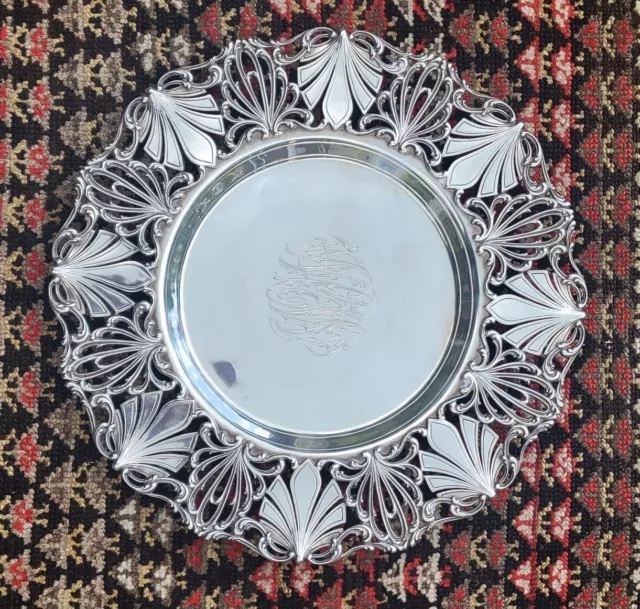 Fabulous Heavy J E Caldwell Art Nouveau Reticulated Sterling Silver Charger Tray