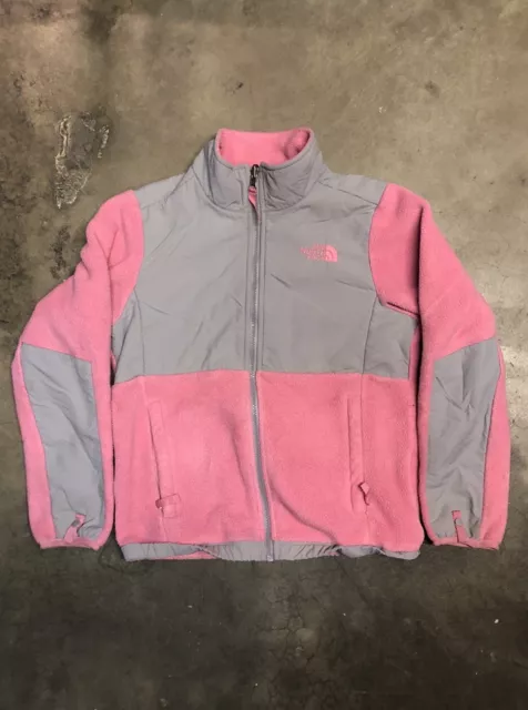 The North Face Youth Girls M Denali Jacket Fleece Full Zip Pink Gray