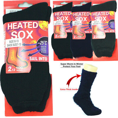 3 Pairs Mens Heated SOX Extra Thick Work Winter Heavy Duty Warm Thermal Socks