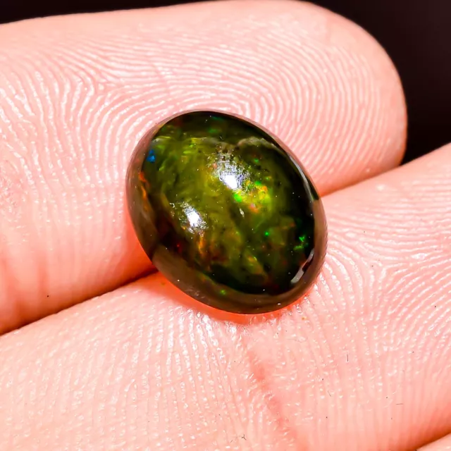 02.25Cts. Natural Multi Fire Black Opal 09x11x04 MM Oval Cabochon Loose Gemstone