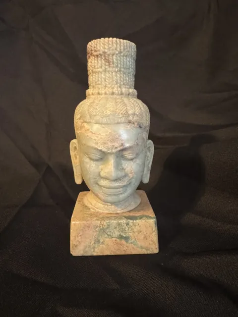 Serpentine Stone Carved Buddah/Deity Head (Appraisal Included)