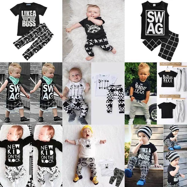 2pcs Newborn Boy Outfit T-shirt Toddler Baby Clothes Kids Top + Long Pants Set