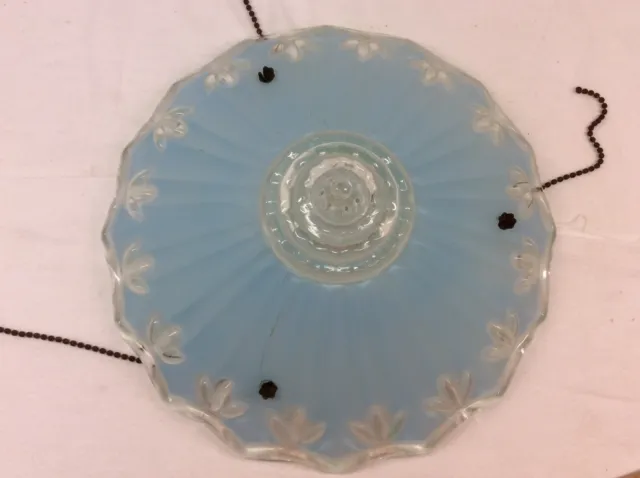 Vintage Frosted Glass Art Deco Ceiling Light Fixture Powder Baby Blue Chains