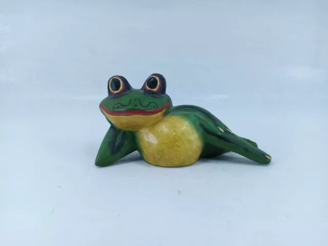 Beautiful Hand Carved Hand Painted Wooden Frog Unusual