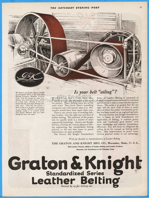 1920 Graton & Knight Worcester MA Utah Apex Mining Co Bingham Canyon UT Ad