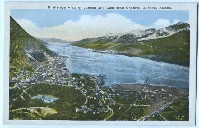 Postcard Bird's Eye View Juneau + Gastineau Channel Juneau Alaska AK