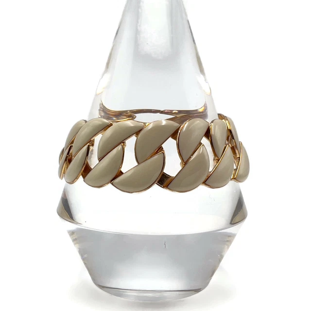 Gold Tone Cream Enamel Openwork Flat Oval Link Fashion Bracelet  7 - 8 Inch