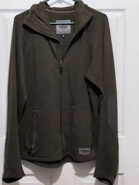 Chrome Men’s Olive Green Fleece Zip Up Jacket With Pockets Size Large.