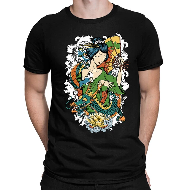 Geisha Mens T-Shirt Tee Top Gift For Him - Japan Japanese Dragon
