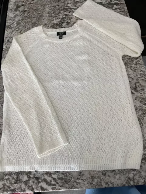 Women - Shirt - Jones New York Signature - Sz L - Cream Knit Long Sleeve Sweater
