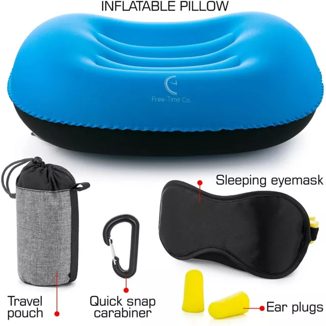 Inflatable Camping Pillow Backpacking Travel Pillow,Earplugs&Sleep Eye Mask Set