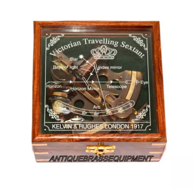 Marine Collectible Brass Working Vintage German Nautical Sextant With Wooden Box