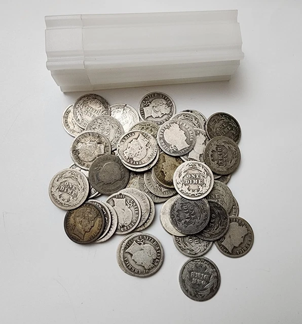 Roll of Silver Barber Dimes - 90% Barber Dimes- 50 Coins - Free Shipping