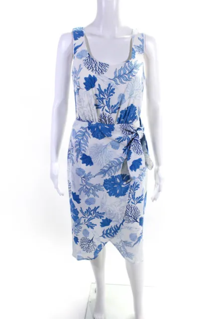 Donna Morgan Womens Seashell Sleeveless Midi Sheath Dress Blue White Size 8
