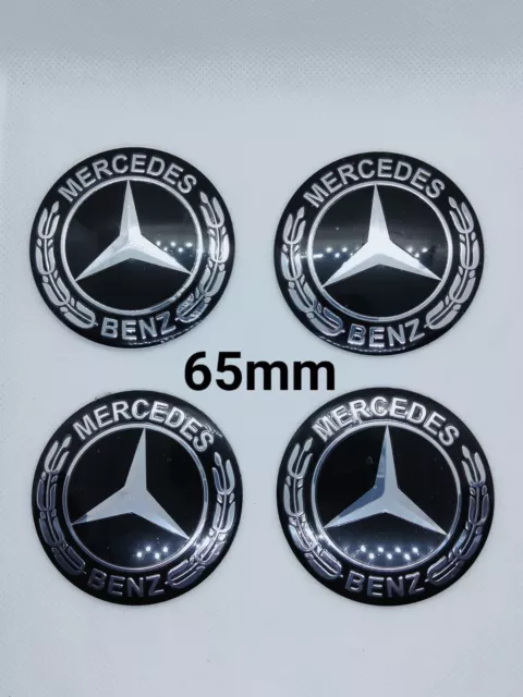 4 Sticker Noir Centre de Roue Moyeu Wheel cap Mercedes 65mm