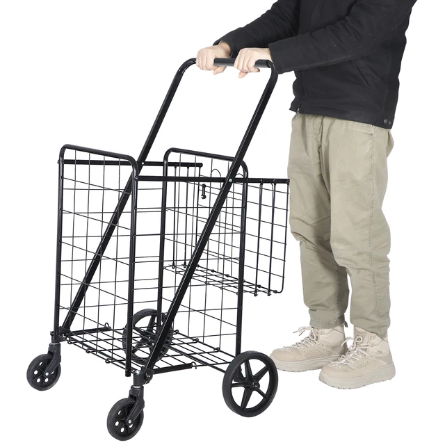 FOLDING SHOPPING CART Grocery Cart with Wheels 88 lbs Large Capacity