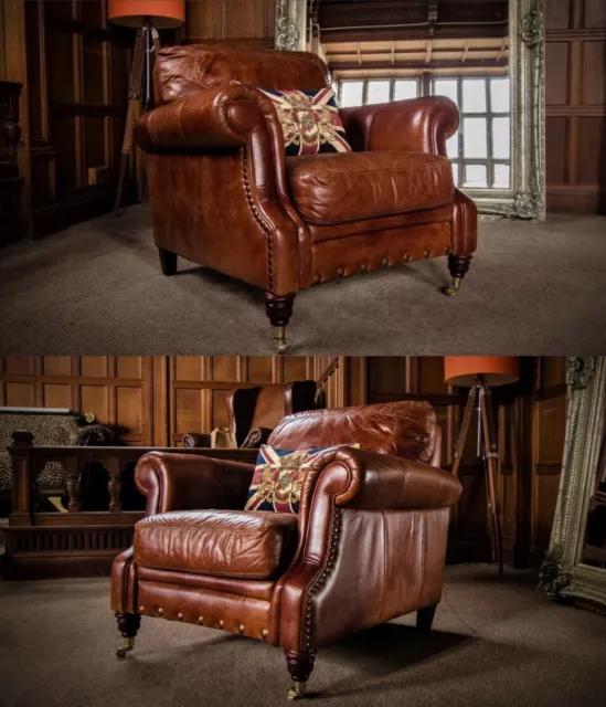 PAIR of VICTORIAN STYLE ANTIQUE CHESTNUT TAN LEATHER CHESTERFIELD CLUB CHAIRS