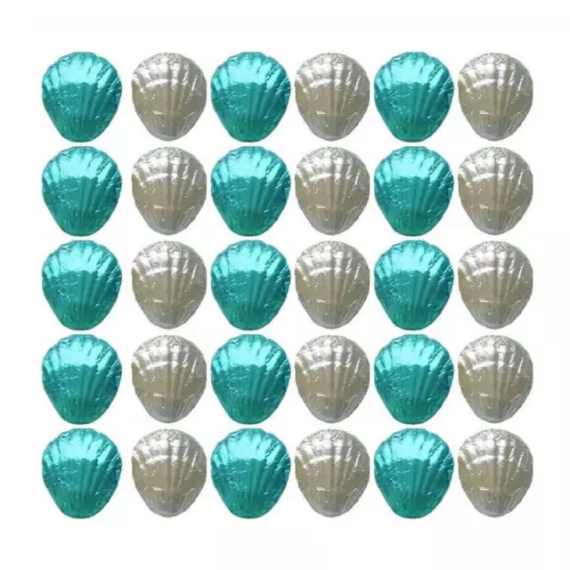 100 Aqua Blue And Silver Milk Chocolate Shells-Beach Wedding Favours Parties