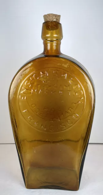 Rare Ensign Saloon San Francisco 15” Huge Yellow Whiskey Bottle W/ Cork 2