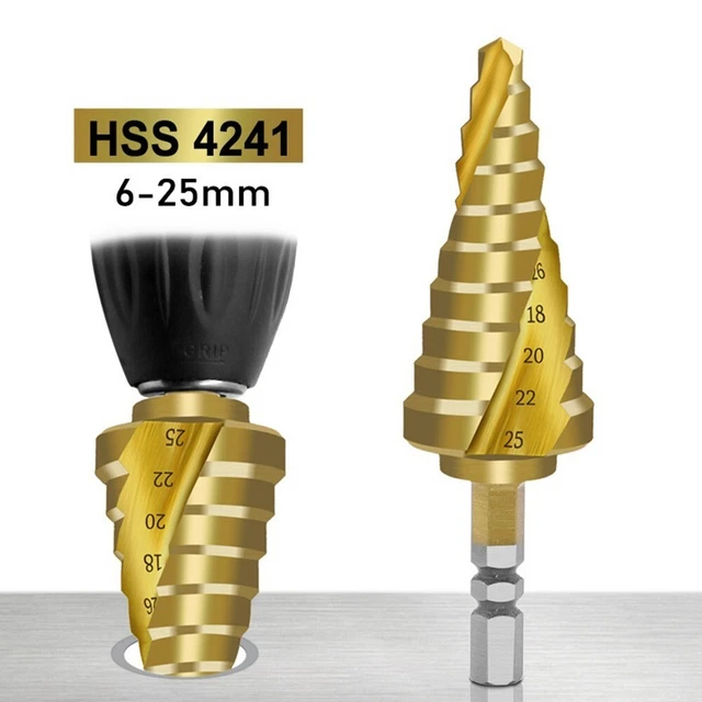 1*Step Drill Bit 6-25mm HSS Spiral Fluted Cone Titanium Carbide Hole Cutter