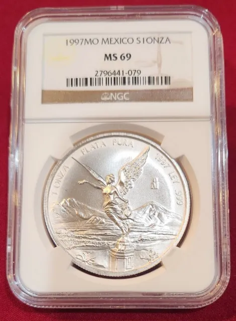 1997 Mexico LIBERTAD 1.0 oz. .999 Silver coin "KEY DATE", NGC Certified ~ MS 69