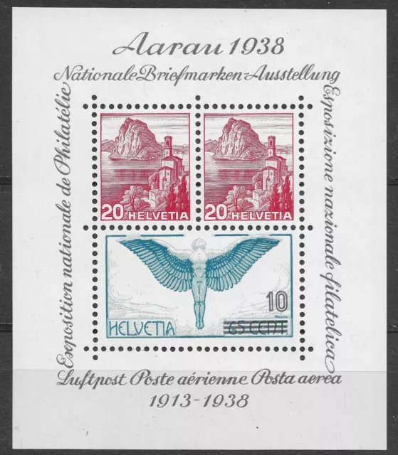 Switzerland 1938 Aarau National Philatelic Exhibition Souvenir Sheet Mm/Mh