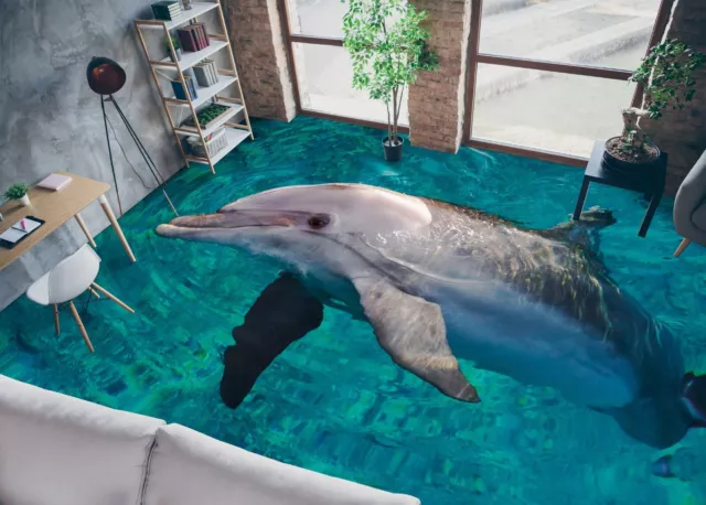 3D Animal Kind Dolphin R947 Floor WallPaper Murals Wallpaper Mural Print Luna 24 2