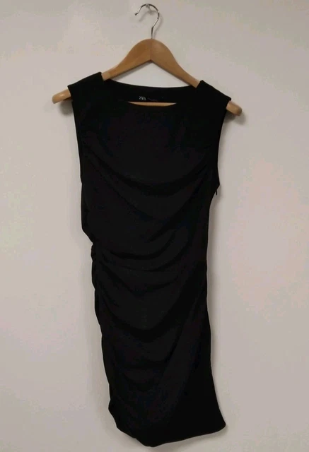 WOMENS ZARA BLACK Ruched Sleeveless Dress Size Medium BNWT Summer Evening  Party 5.00 - PicClick UK