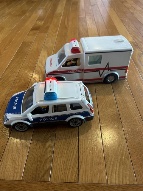 PLAYMOBIL AMBULANCIA DE Rescate y Coche Escuadrón de Policía con