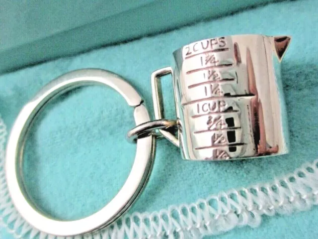 Tiffany & Co. Sterling Silver Measuring Cup Tag Keychain Key Ring in Pouch & Box