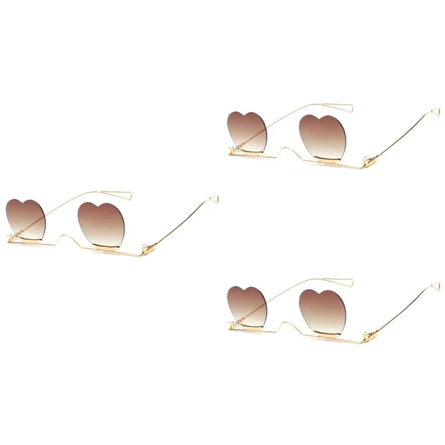 3 PC Party Frameless Glasses Heart Sunglasses Heart Glasses Funny