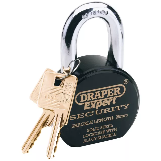 Draper Heavy Duty Stainless Steel Padlock and 2 Keys, 63 x 25mm 64206