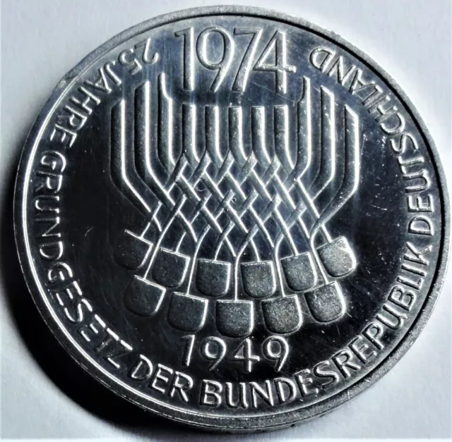 5,- DM 1974 F SILBER 25 Jahre Deutsches Grundgesetz PP/Proof mit Kapsel