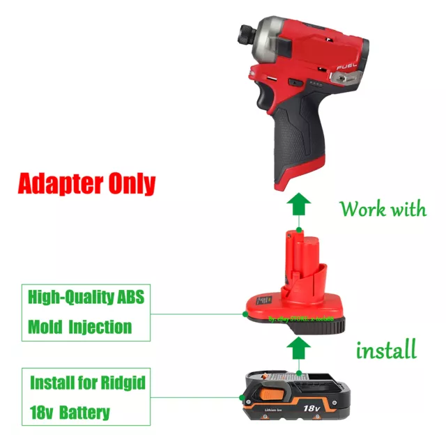 1x Adapter Upgrade for Milwaukee M12 Platform Tools To Ridgid 18V Slider Battery