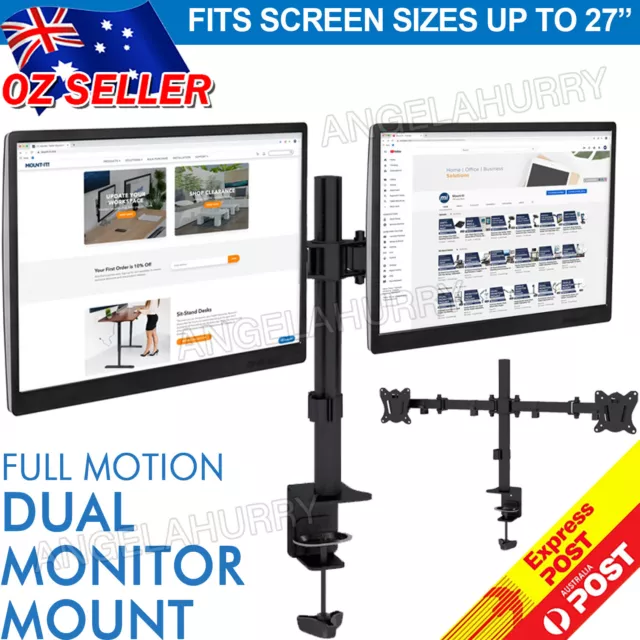Monitor Stand Dual Arm Desk Double Mount UPTO 27'' TV Screen Holder Bracket NEW